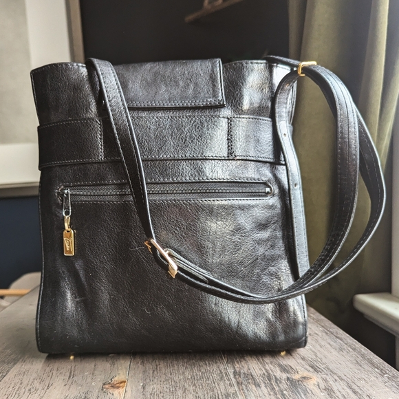 🇫🇷 RARE 1980s Luxury Texier ⚫ Leather Ring Buckle Crossbod Shoulder Bag France - Picture 10 of 16